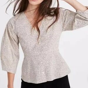 Madewell Florentine Peplum Button Blouse Top in a daisy patch